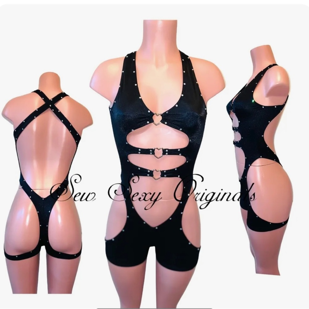 Romper Exotic Dance Wear  Stripper Wear Bartender Bottle Girl Rhinestones Bling